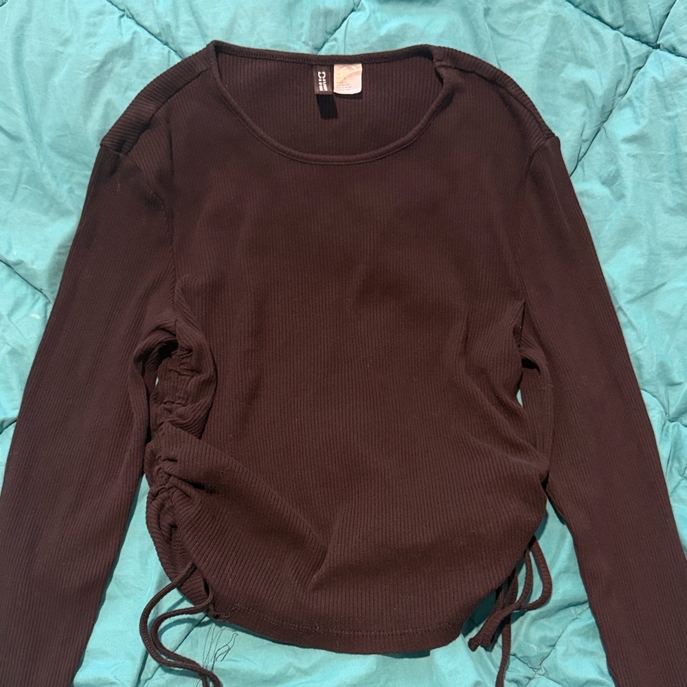 H&M Black Long Sleeve Top with Ruching